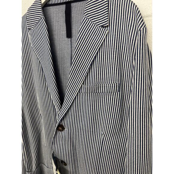 Harris wharf London EU sz54 US 43 denim men 2b seersucker strip printed blazer - Picture 5 of 10